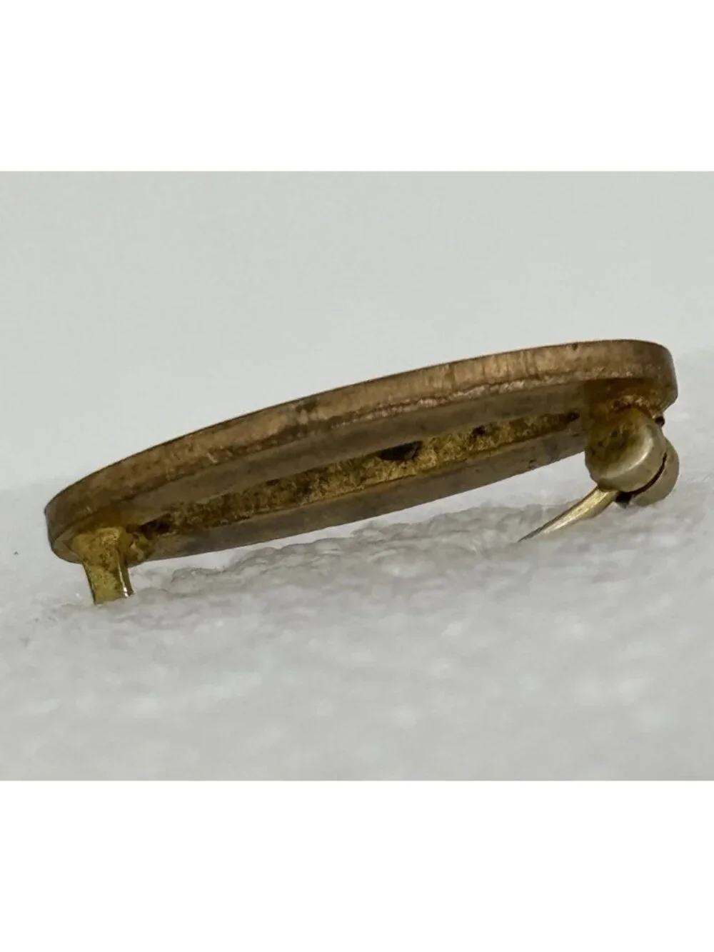 Antique Edwardian Era Sash Collar Lace Pin Open Oval Cobalt Enamel Brass C Clasp